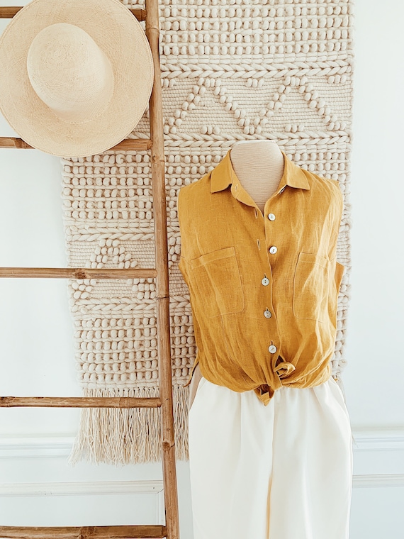 Linen Sleeveless Button Top - image 1