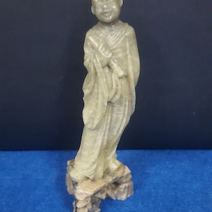 Antique Chinese Soaptstone Figure of Ancient Wise Man w/ scroll