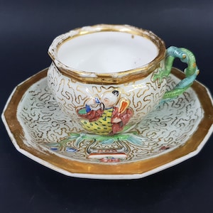 Rare European Porcelain Chinoiserie Cup W/ Saucer Unmarked Paris ?