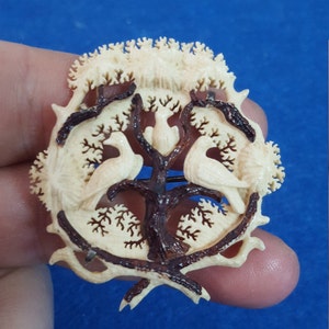 Antique original victorian bone hand carved birds brooch