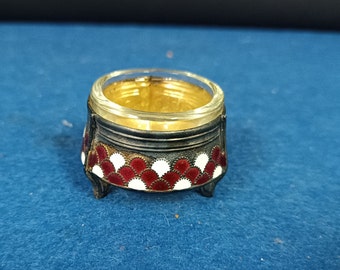 Vintage Russian Cloisonné and Melchior Caviar or Salt Cellar. c1950&#39;s - 1970s, Mstera, IOMMET
