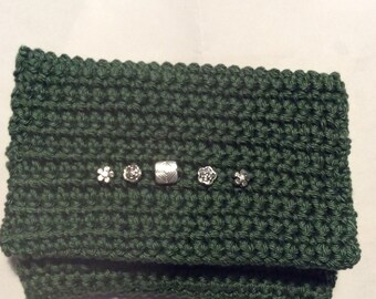 Crochet wallet, green wallet, document holder, Ooak