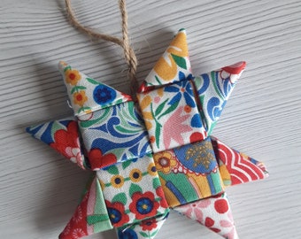 Scandinavian Star Christmas tree Decoration, single, 3 pack, 5 pack, handmade in Ireland with Christmas, festive, regular fabrics.