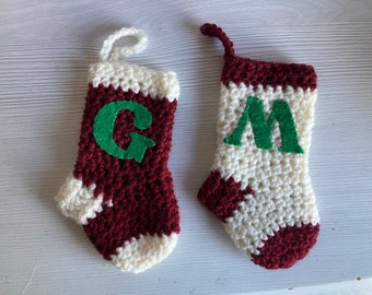 Mini crochet personalised Christmas stocking - perfect to hang on tree, gift for family, friends, pets