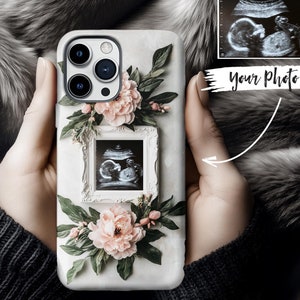 Coque de téléphone personnalisée avec cadre photo à ultrasons, compatible pour iPhone 16 Pro Max, Samsung S24 Ultra, Google Pixel 8, coque florale personnalisée