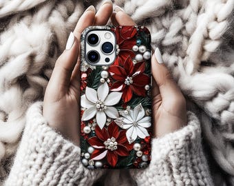 Christmas Jewel Poinsettia Case – Elegant Floral Design for iPhone, Samsung Galaxy, Google Pixel pi9