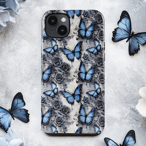 Stunning 3D Blue Butterfly Floral Phone Case – Textured Botanical Art – MagSafe iPhone 14 15 16 – Pixel 9 – Galaxy S25