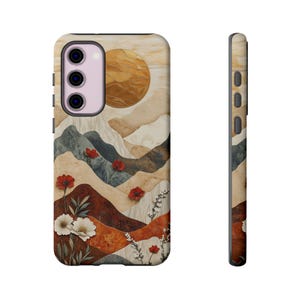 Blommigt telefonskal med solnedgångsmotiv – Jordnära lerstil för iPhone 14 15, Samsung Galaxy S25, Pixel 9 ph14 iPhone 17 bild 3