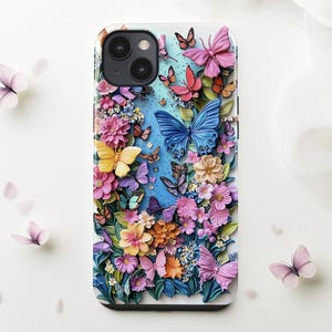 Vibrant 3D Butterfly Garden Phone Case – Colorful Floral Cottagecore Aesthetic – iPhone 14 15 16 – Pixel 9 – Galaxy S25  ps f19