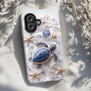Blue Sea Turtle Beach Phone Case - Ocean Theme Protective Cover for iPhone 16, Samsung Galaxy S25, Google Pixel 9 ps2112