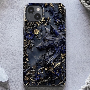 Stained Glass Wolf Phone Case for iPhone 15, 14, 13, Samsung Galaxy S24, S23, S22, and Google Pixel 8, 7 | 3D Wolf Floral Art Cover ps98
