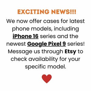 a red heart with the text exciting news we now offer cases for latest phone models