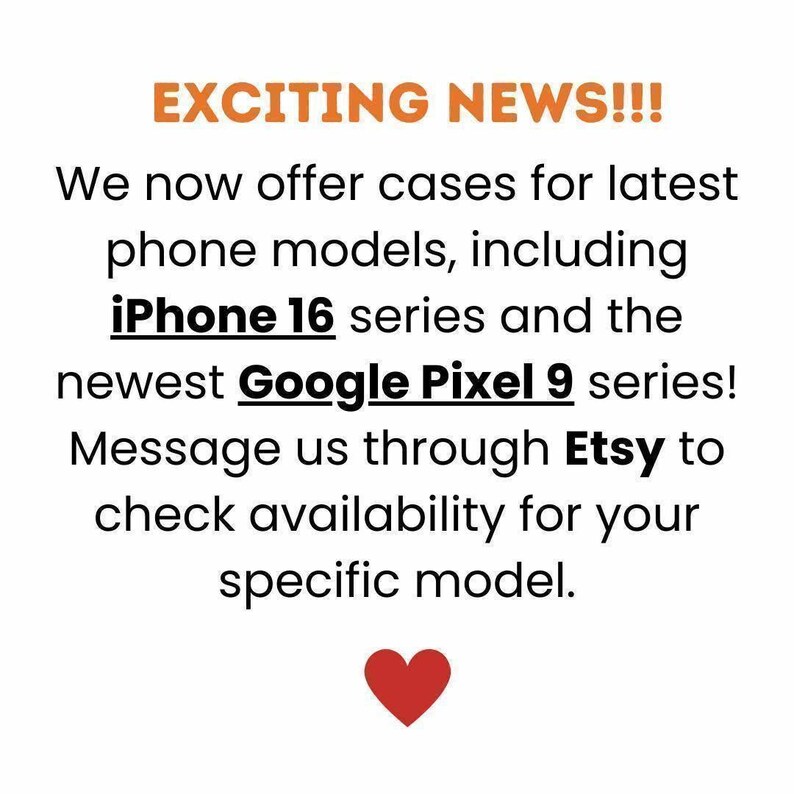 a red heart with the text exciting news we now offer cases for latest phone models