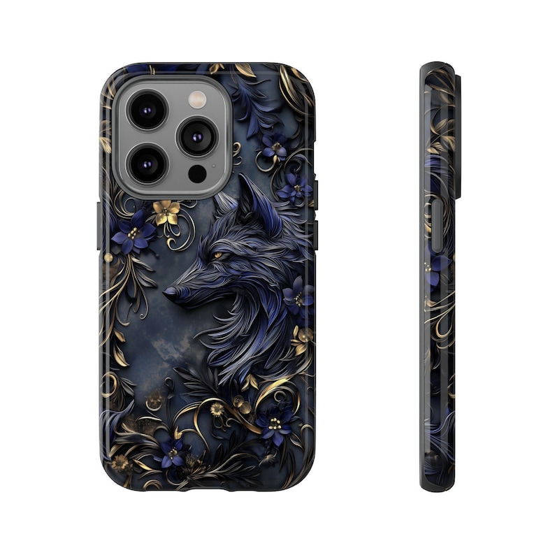 Stained Glass Wolf Phone Case for iPhone 15, 14, 13, Samsung Galaxy S24, S23, S22, and Google Pixel 8, 7 | 3D Wolf Floral Art Cover ps98 image 4