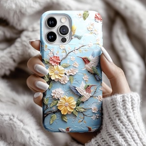 Colorful Hummingbird and Floral Phone Case | 3D style| MagSafe iPhone 14 15 16 | Galaxy S25 S24 Ultra | Pixel 9 8 Case ps552