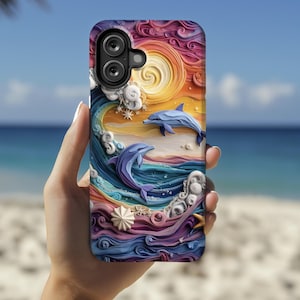 Dolphin Sunset Ocean Phone Case | Vibrant 3D Beach Art Cover for iPhone 16 Pro Max, Galaxy S25 Ultra, Pixel 9 Pro ps2118 iPhone 17