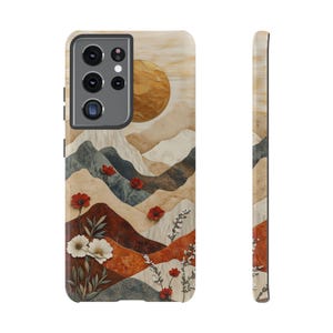 Blommigt telefonskal med solnedgångsmotiv – Jordnära lerstil för iPhone 14 15, Samsung Galaxy S25, Pixel 9 ph14 iPhone 17 bild 7