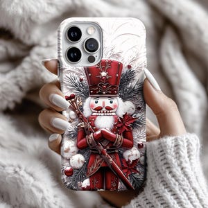 Funda navideña con el Cascanueces para iPhone, Samsung Galaxy y Google Pixel: diseño navideño clásico en rojo y blanco (pi10)