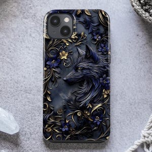 Custodia per iPhone MagSafe Wolf / Cover per iPhone Dark Floral Wolf per iPhone 15, 14, 13 Pro Max / Custodia per telefono Midnight Wolf ps100 per iPhone 17