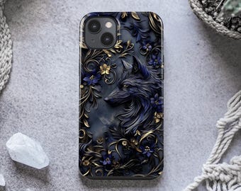 MagSafe Wolf iPhone Case | Dark Floral Wolf iPhone Cover for iPhone 15, 14, 13 Pro Max | Midnight Wolf Phone Case ps100 iPhone 17