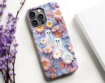 Funda para teléfono con estampado floral de fantasmas, diseño pastel de Halloween, flores rústicas espeluznantes, estética otoñal caprichosa ps308