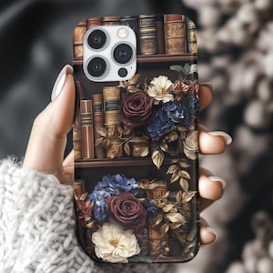 Gothic Bookcase Phone Case – Dark Academia Floral Library Design – iPhone 14 15 16 – Pixel 9 – Galaxy S25 ps081 iPhone 17