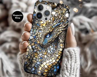 Stained Glass Dragon Phone Case – MagSafe Compatible for iPhone 15 Pro Max, iPhone 14 – 3D Dragon Design with Intricate Glass Mosaic ps11