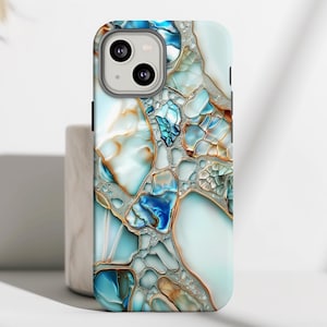 Stained Glass Mother of Pearl iPhone 13 Case, Mosaic Sea Shell Phone Cover, Ocean-Inspired Samsung Galaxy S24, Pixel 8 Pro Case