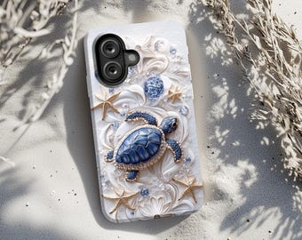 Blue Sea Turtle Beach Phone Case - Ocean Theme Protective Cover for iPhone 16, Samsung Galaxy S25, Google Pixel 9 ps2112 iPhone 17