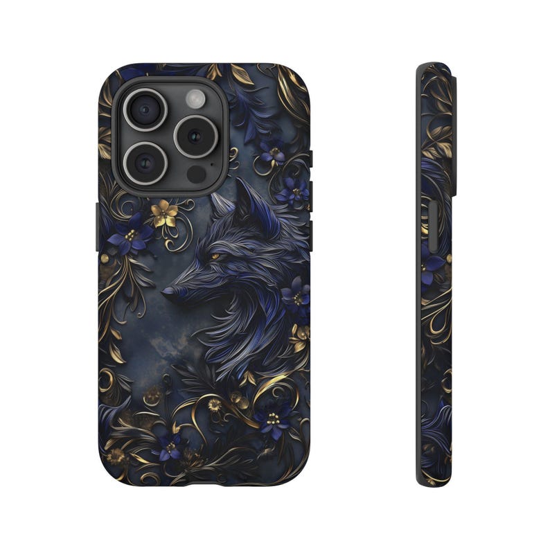 Stained Glass Wolf Phone Case for iPhone 15, 14, 13, Samsung Galaxy S24, S23, S22, and Google Pixel 8, 7 | 3D Wolf Floral Art Cover ps98 image 6