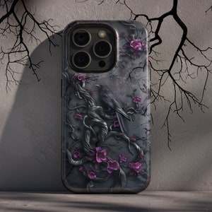 ダークアカデミア ゴシック フローラル レイヴン 3D 携帯ケース - iPhone & Samsung - ハロウィン ファンタジー ヴィンテージ カバー