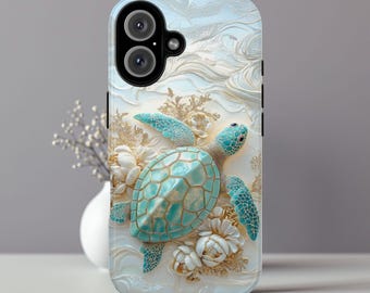 Etui na telefon z motywem żółwia morskiego, sztuka oceanu przybrzeżnego, miękki, neutralny wzór nadmorski, estetyka inspirowana naturą ph06