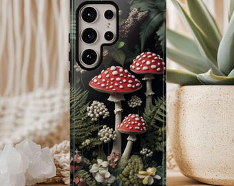 Telefoonhoesje bospaddenstoel, bosnatuurontwerp, cottagecore botanische kunst, grillige fee esthetiek ps85