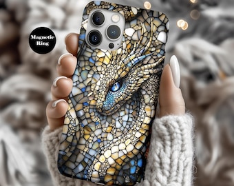Stained Glass Dragon Phone Case – MagSafe Compatible for iPhone 15 Pro Max, iPhone 14 – 3D Dragon Design with Intricate Glass Mosaic ps11