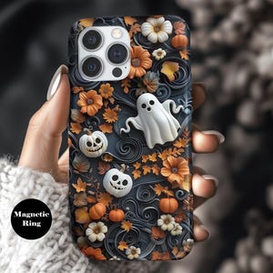 Ghost Pumpkin Halloween Phone Case, Cute Spooky Floral Design, Autumn Cottagecore Art, Fall Aesthetic ps301