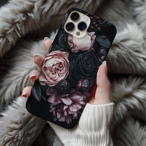 Mörkblommigt mobilskal - Kompatibelt med iPhone 15 Pro Max, iPhone 14 Pro, Samsung Galaxy S24 Ultra, Google Pixel 8, Gothic Dark Academia PS35