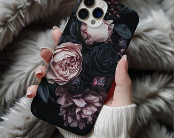 Mörkblommigt mobilskal - Kompatibelt med iPhone 15 Pro Max, iPhone 14 Pro, Samsung Galaxy S24 Ultra, Google Pixel 8, Gothic Dark Academia PS35