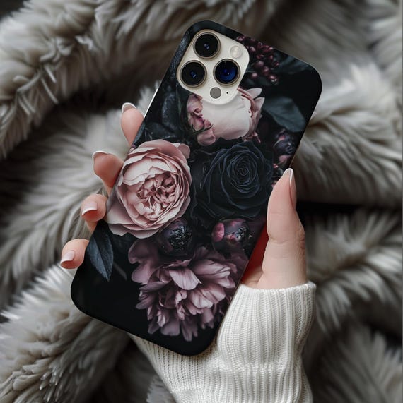 Dark Floral Phone Case - Compatible with iPhone 15 Pro Max, iPhone 14 Pro,Samsung Galaxy S24 Ultra, Google Pixel 8,Gothic Dark Academia ps35