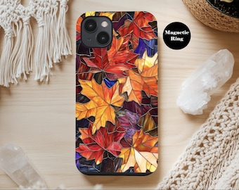 Autumn Leaves Stained Glass Phone Case, Colorful Fall Mosaic Art, MagSafe Cover  ps200