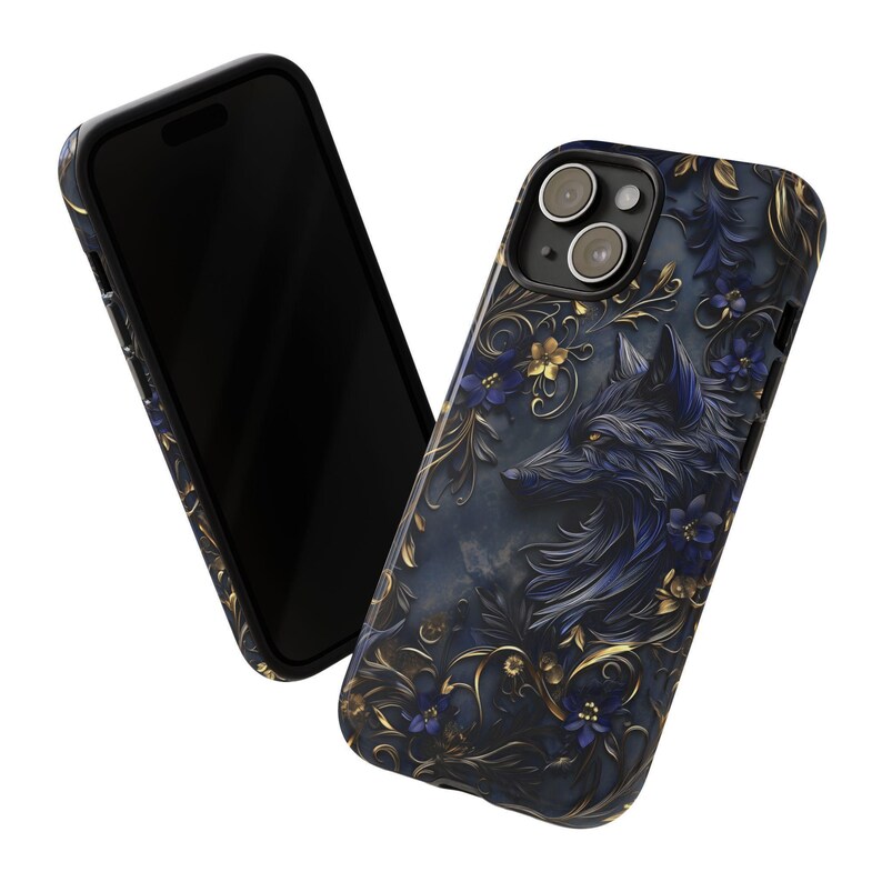 Stained Glass Wolf Phone Case for iPhone 15, 14, 13, Samsung Galaxy S24, S23, S22, and Google Pixel 8, 7 | 3D Wolf Floral Art Cover ps98 image 5