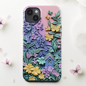 3D Floral Butterfly Garden Phone Case - Fairycore Fantasy Design for iPhone 14, iPhone 15, Samsung Galaxy S24 Ultra, Pixel 8 and More