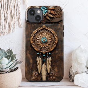 Boho Dreamcatcher etui na telefon iPhone 14, Samsung Galaxy S23, Google Pixel 7 | 3D Clay-Like Feather Design ps103