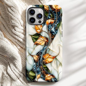 iPhone 16 Stained Glass Floral Case – Orange & Blue Garden Mosaic Design, MagSafe Compatible