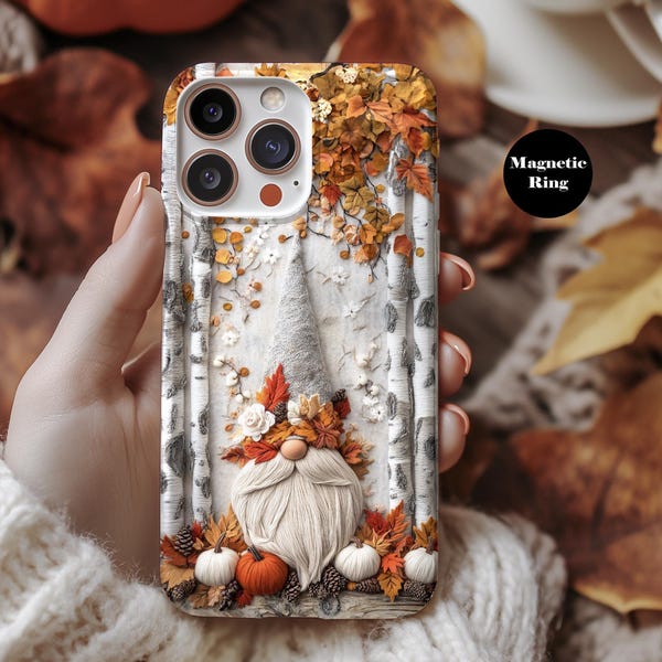 Capa para celular com gnomo de outono, capa para iPhone com estampa de abóbora, capa para celular com estampa floral de outono, capa para celular fofa estilo cottagecore, capa MagSafe para iPhone ps67