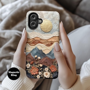 Earthy Mountain Landscape Phone Case | Rustic Nature Art Design | Compatible with iPhone 16 Series, Galaxy S25, Pixel 9 | Floral Desert ph15
