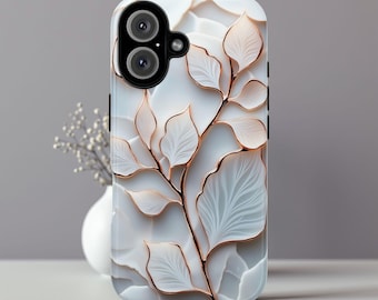 White and Gold Leaf Phone Case – Elegant Aesthetic for iPhone 16, Samsung Galaxy S25 Ultra, Google Pixel 9, and More ps11347.jpg iPhone 17