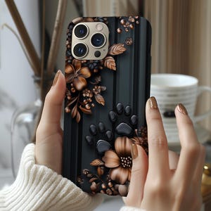 Telefoonhoesje huisdierliefhebber, bloemenpoot voor iPhone 14, 13, 12, 11, Galaxy S23, S22, S21 – schattig 3D-roségoud – cadeau voor honden- en kattenbezitters ps162