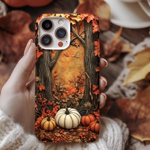 Autumn Pumpkin Forest Phone Case, Woodland Fall Landscape Design, Cozy Harvest Nature Art ps134