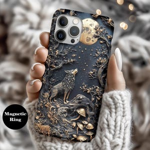 Wolf Moon MagSafe iPhone Case: Forest Night Scene, Mystical Woodland Cover