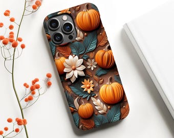 Pumpkin Floral Phone Case, Cozy Autumn Flower Design, Rustic Harvest Art, Fall Botanical Aesthetic ps286